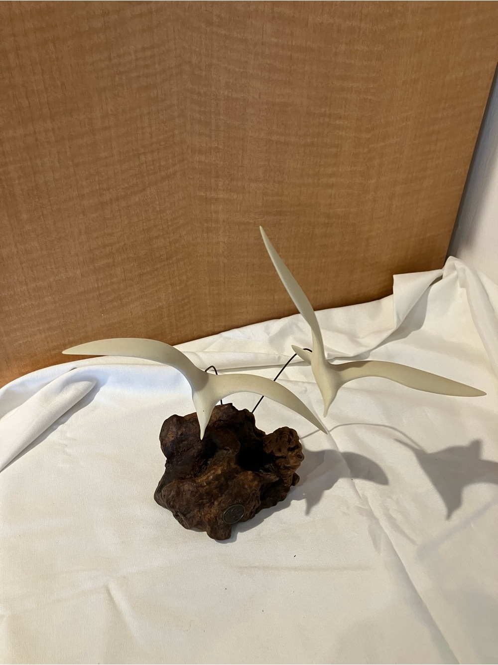 John Perry Seagull Pair Sculpture on Natural Wood Base - Coastal Accent